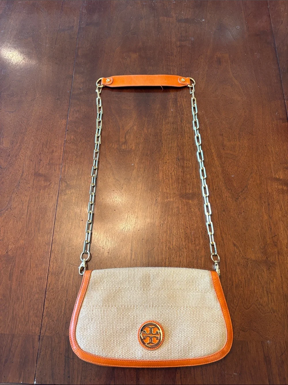 Tory Burch Orange Trim Woven Crossbody Bag